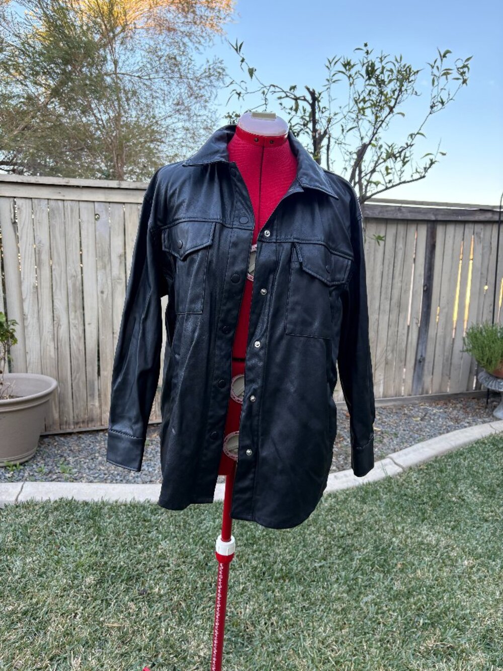 Black Faux Leather Shacket